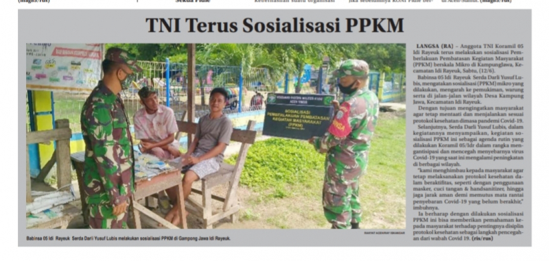 TNI Terus Sosialisasi PPKM