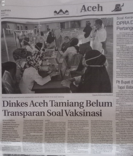 Dinas Kesehatan Aceh Tamiang Belum Transparan  Soal Vaksinasi  Covid-19