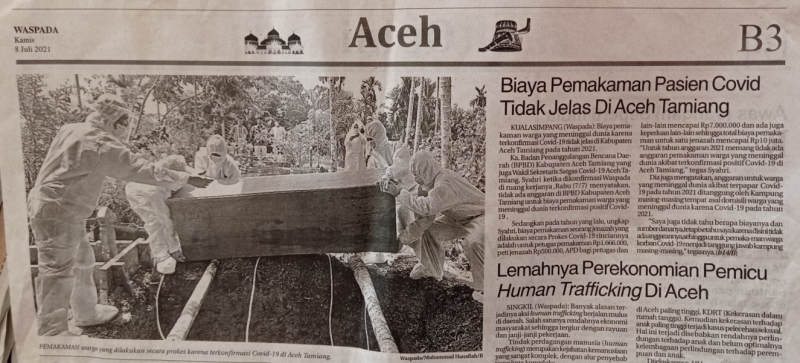 Biaya Pemakaman  Warga Meninggal  Dunia Covid-19 Tidak Jelas  Di Aceh Tamiang