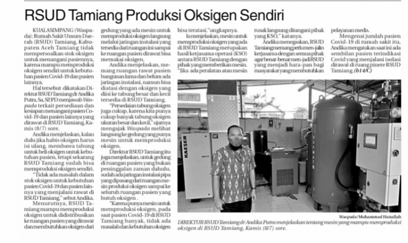 RSUD Aceh Tamiang Produksi Oksigen Sendiri