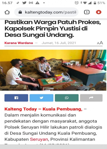 Pastikan Warga Patuh Prokes, Kapolsek Pimpin Yustisi di Desa Sungai Undang.