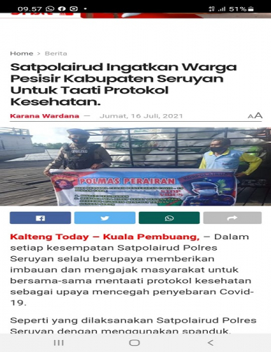 Satpolairud Ingatkan Warga Pesisir Kabupaten Seruyan Untuk  Taati Protokol Kesehatan.