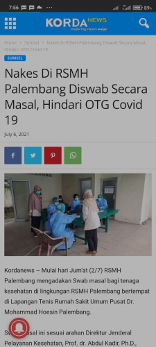 Nakes di Palembang Swab Secara Masal, Hindari OTG Covid 19