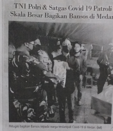TNI Polri dan satgas covid 19 Patroli sekala Besar Bagikan Bansos di Medan