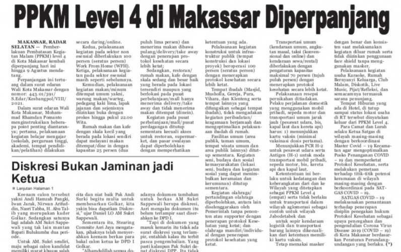 PPKM Level 4 di Makassar Diperpanjang