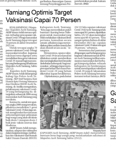 Aceh Tamiang Optimis Target Vaksinasi Capai 70 Persen