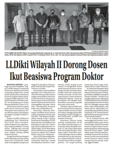 LLDikti Wilayah II Dorong Dosen Ikut Beasiswa Program Doktor