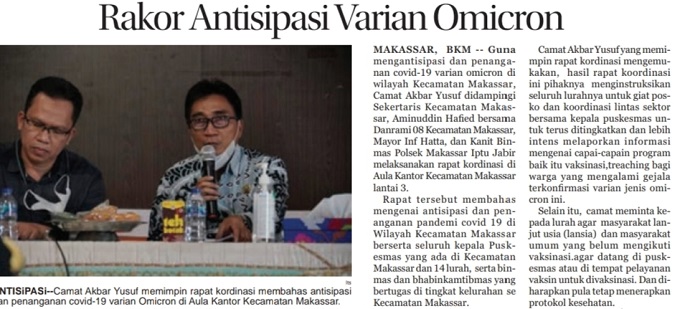 Camat Makassar Pimpin Rakor Antisipasi Penyebaran Varian Omicron