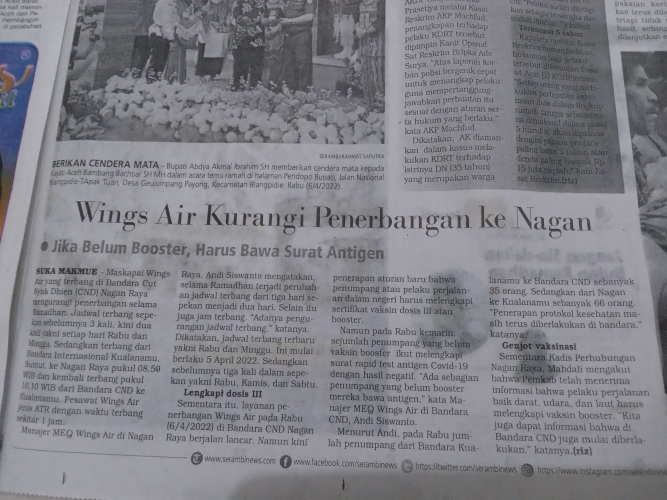 Wings Air Kurangi Penerbangan ke Nagan, Jika Belum Booster Harus Bawa Surat Antigen